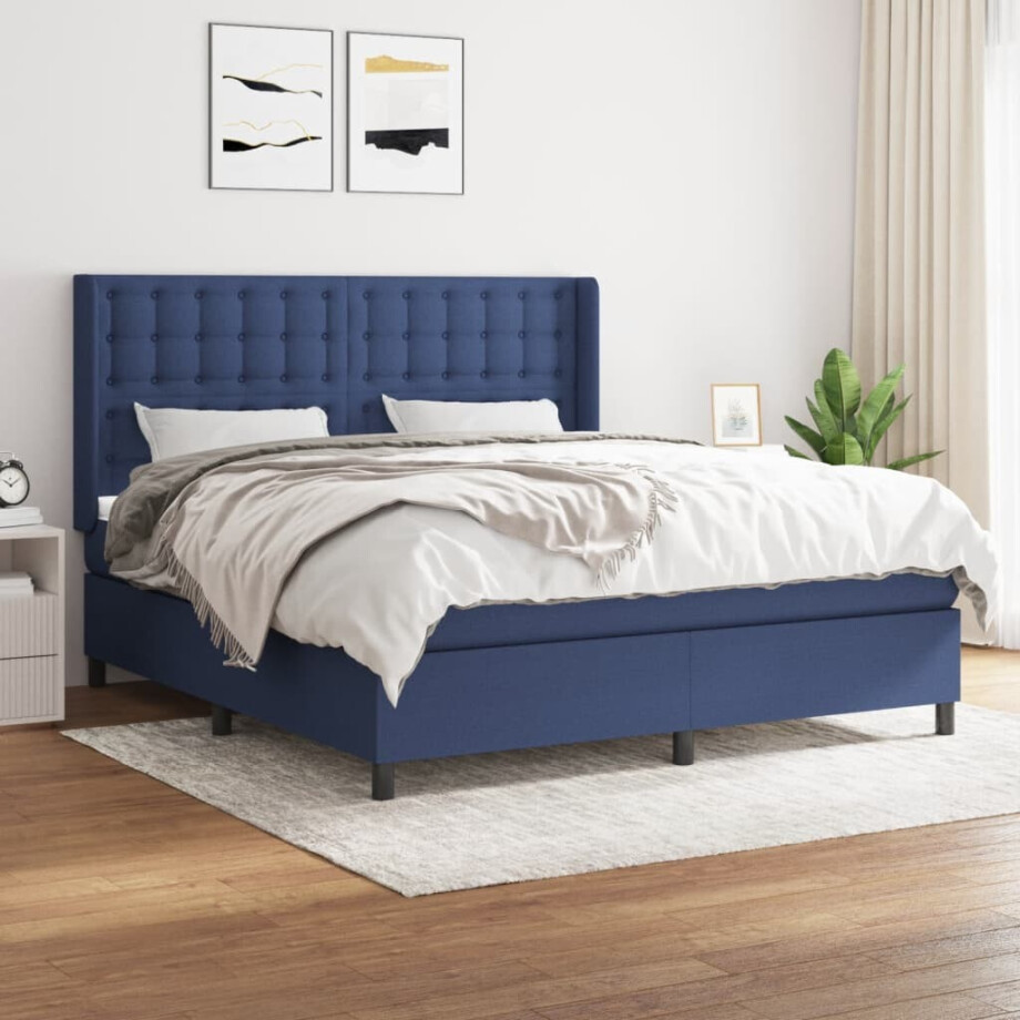 vidaXL Boxspring met matras stof blauw 160x200 cm vidaXL Boxspring met matras stof blauw 160x200 cm afbeelding 1