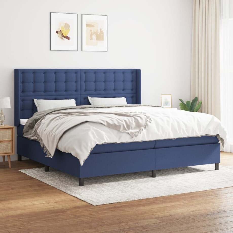 vidaXL Boxspring met matras stof blauw 200x200 cm vidaXL Boxspring met matras stof blauw 200x200 cm afbeelding 1