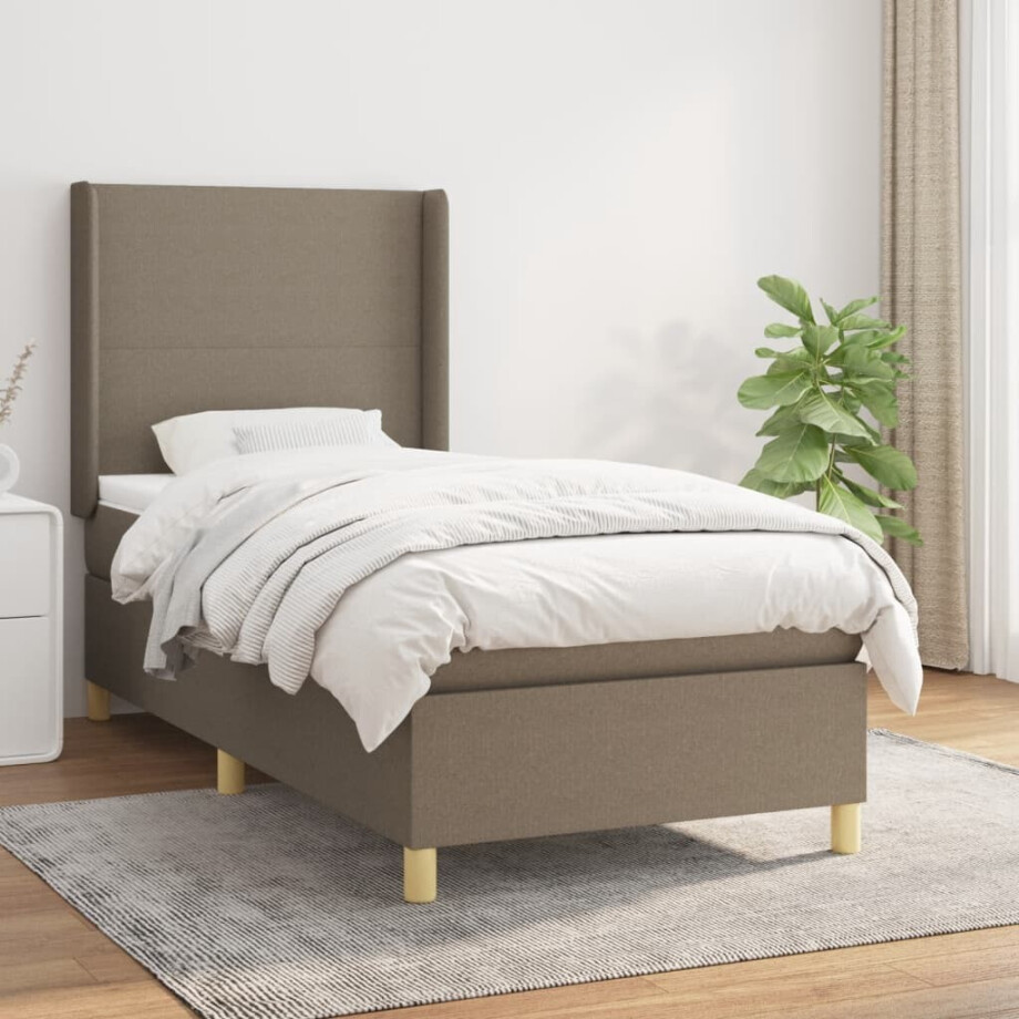 vidaXL Boxspring met matras stof taupe 90x190 cm vidaXL Boxspring met matras stof taupe 90x190 cm afbeelding 1