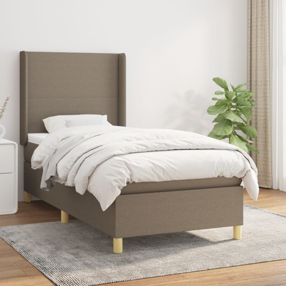 vidaXL Boxspring met matras stof taupe 90x200 cm vidaXL Boxspring met matras stof taupe 90x200 cm afbeelding 1