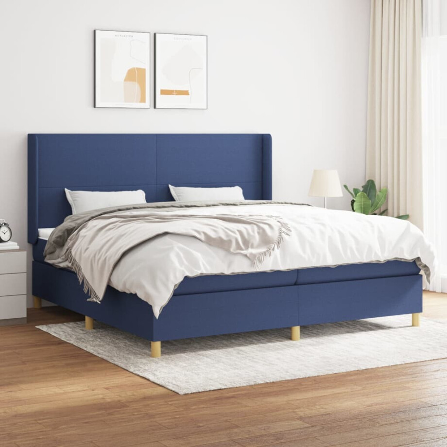 vidaXL Boxspring met matras stof blauw 200x200 cm vidaXL Boxspring met matras stof blauw 200x200 cm afbeelding 1