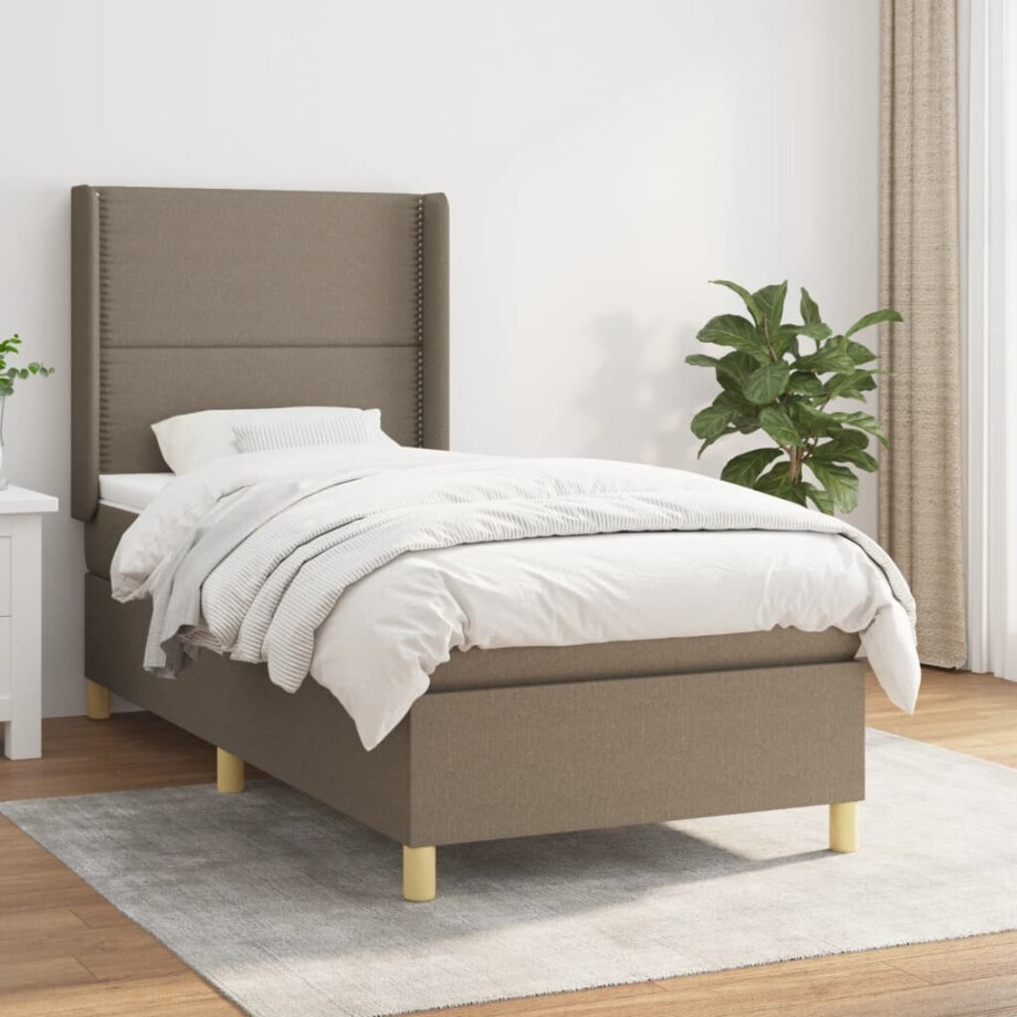 vidaXL Boxspring met matras stof taupe 90x190 cm vidaXL Boxspring met matras stof taupe 90x190 cm afbeelding 1