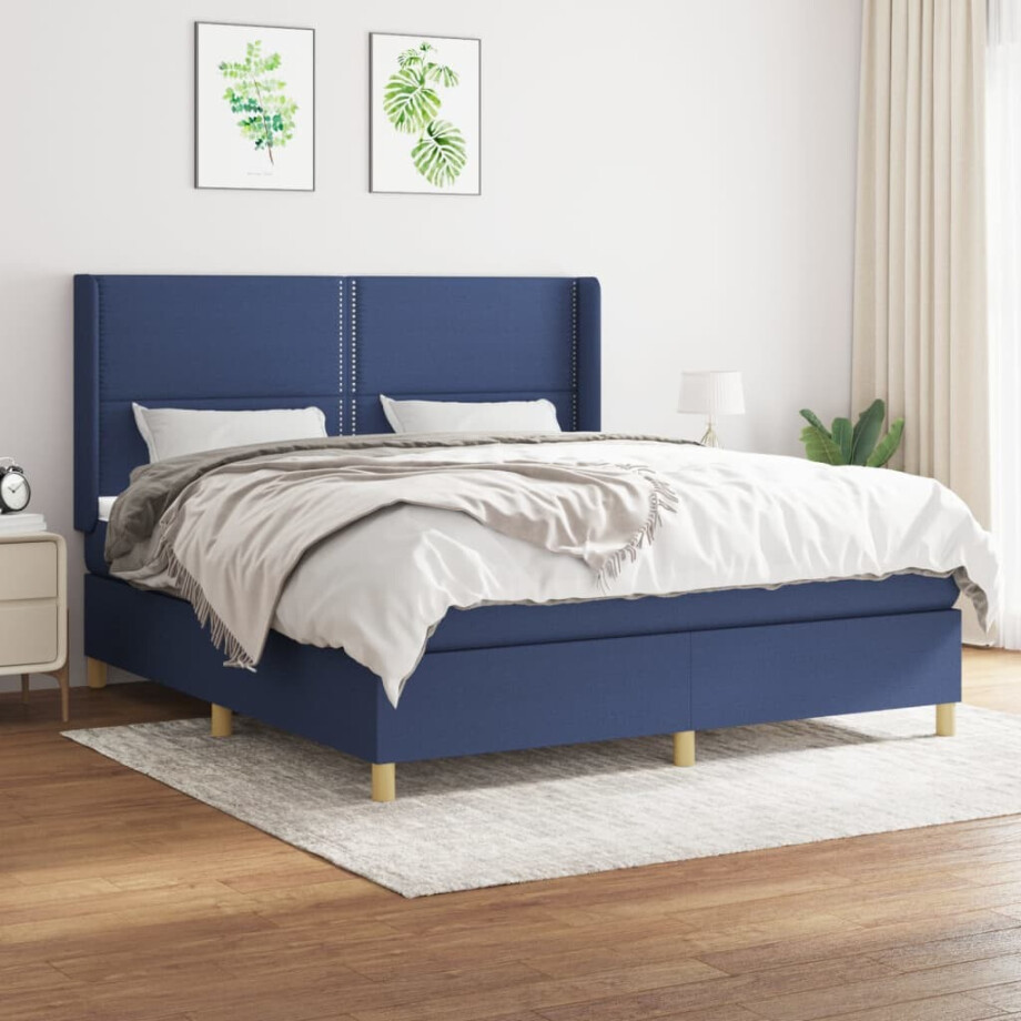 vidaXL Boxspring met matras stof blauw 180x200 cm vidaXL Boxspring met matras stof blauw 180x200 cm afbeelding 1