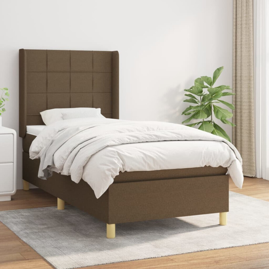 vidaXL Boxspring met matras stof donkerbruin 80x200 cm vidaXL Boxspring met matras stof donkerbruin 80x200 cm afbeelding 1