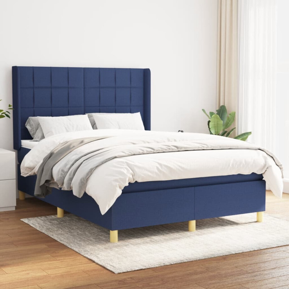 vidaXL Boxspring met matras stof blauw 140x190 cm vidaXL Boxspring met matras stof blauw 140x190 cm afbeelding 1