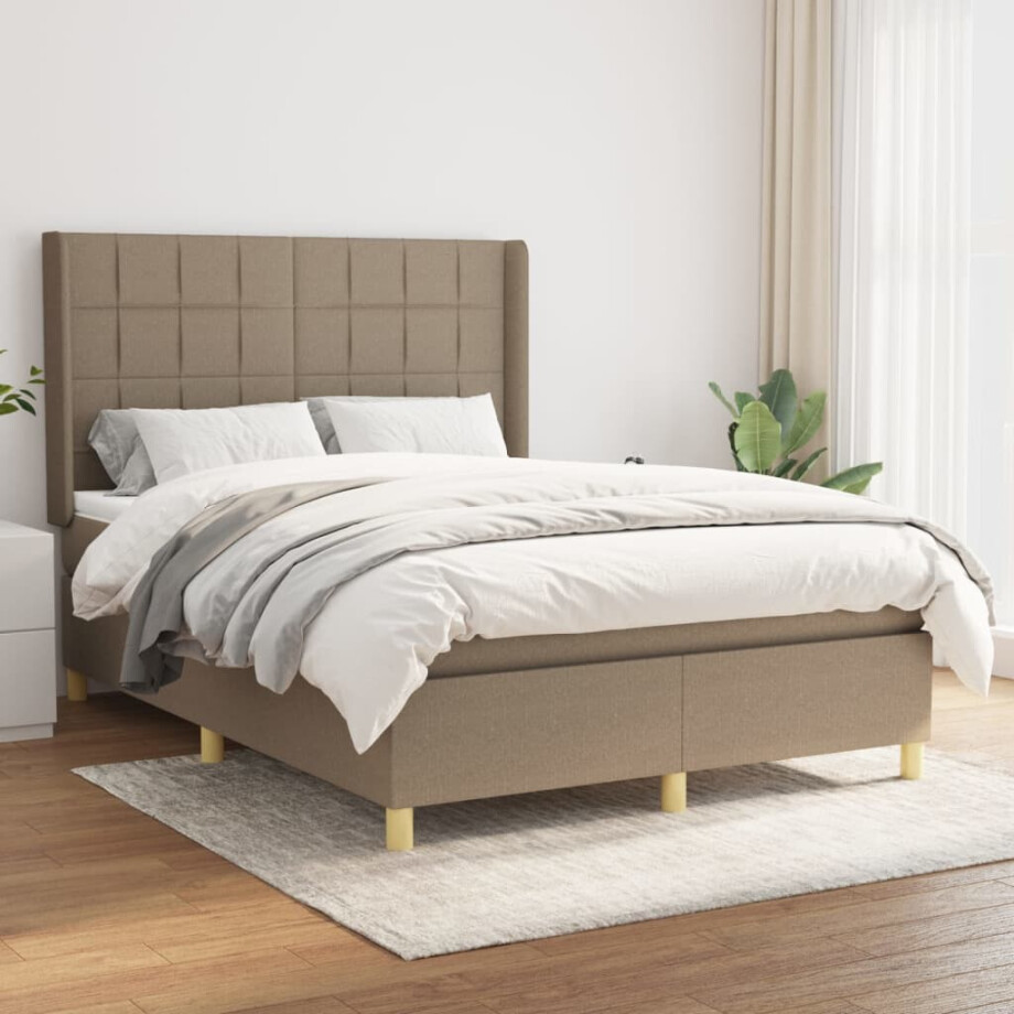 vidaXL Boxspring met matras stof taupe 140x200 cm afbeelding 1