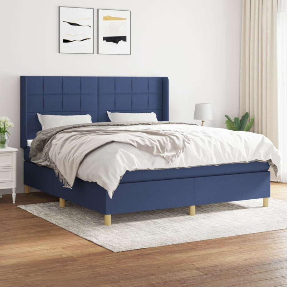 vidaXL Boxspring met matras stof blauw 160x200 cm vidaXL Boxspring met matras stof blauw 160x200 cm afbeelding 1