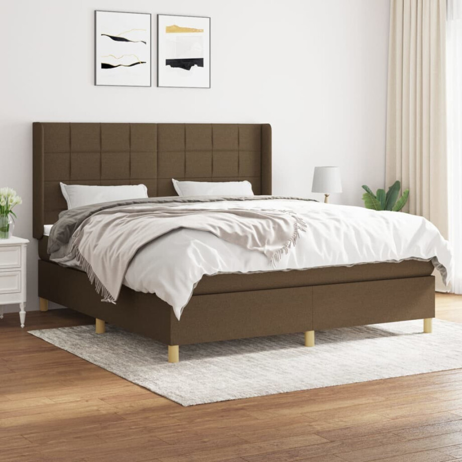 vidaXL Boxspring met matras stof donkerbruin 180x200 cm afbeelding 1