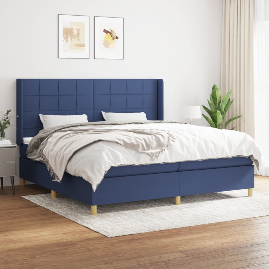 vidaXL Boxspring met matras stof blauw 200x200 cm vidaXL Boxspring met matras stof blauw 200x200 cm afbeelding 1