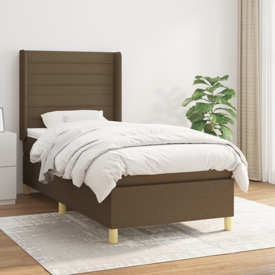 vidaXL Boxspring met matras stof donkerbruin 80x200 cm vidaXL Boxspring met matras stof donkerbruin 80x200 cm afbeelding 1