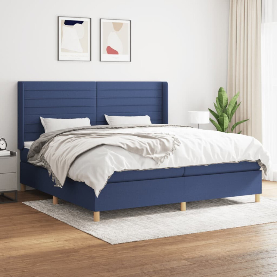 vidaXL Boxspring met matras stof blauw 200x200 cm vidaXL Boxspring met matras stof blauw 200x200 cm afbeelding 1
