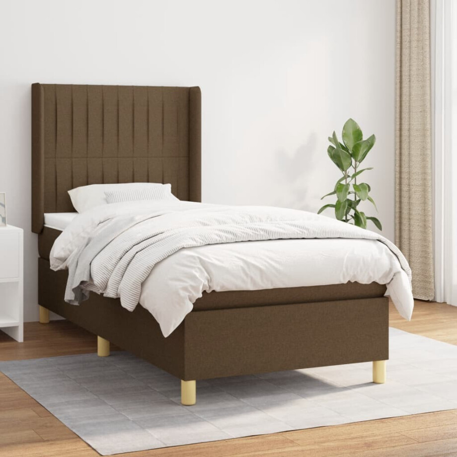 vidaXL Boxspring met matras stof donkerbruin 80x200 cm vidaXL Boxspring met matras stof donkerbruin 80x200 cm afbeelding 1