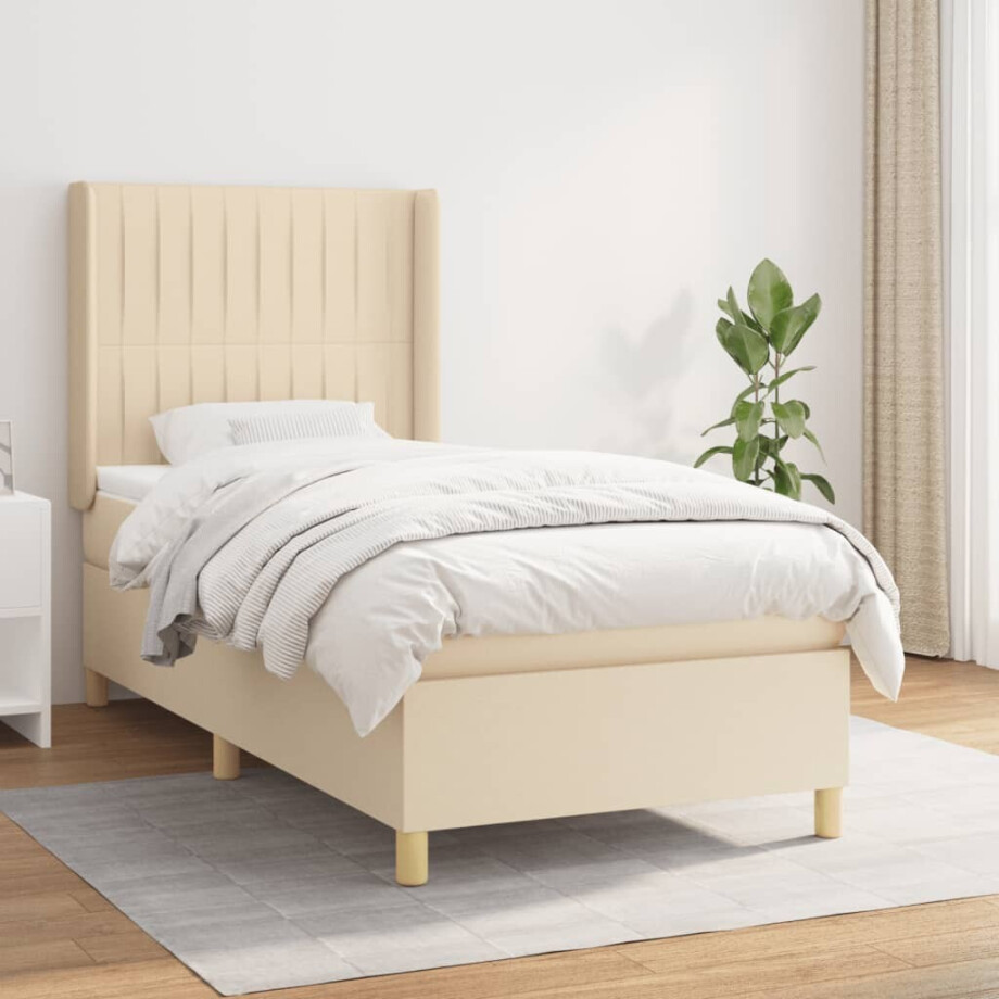 vidaXL Boxspring met matras stof crèmekleurig 90x200 cm vidaXL Boxspring met matras stof crèmekleurig 90x200 cm afbeelding 1