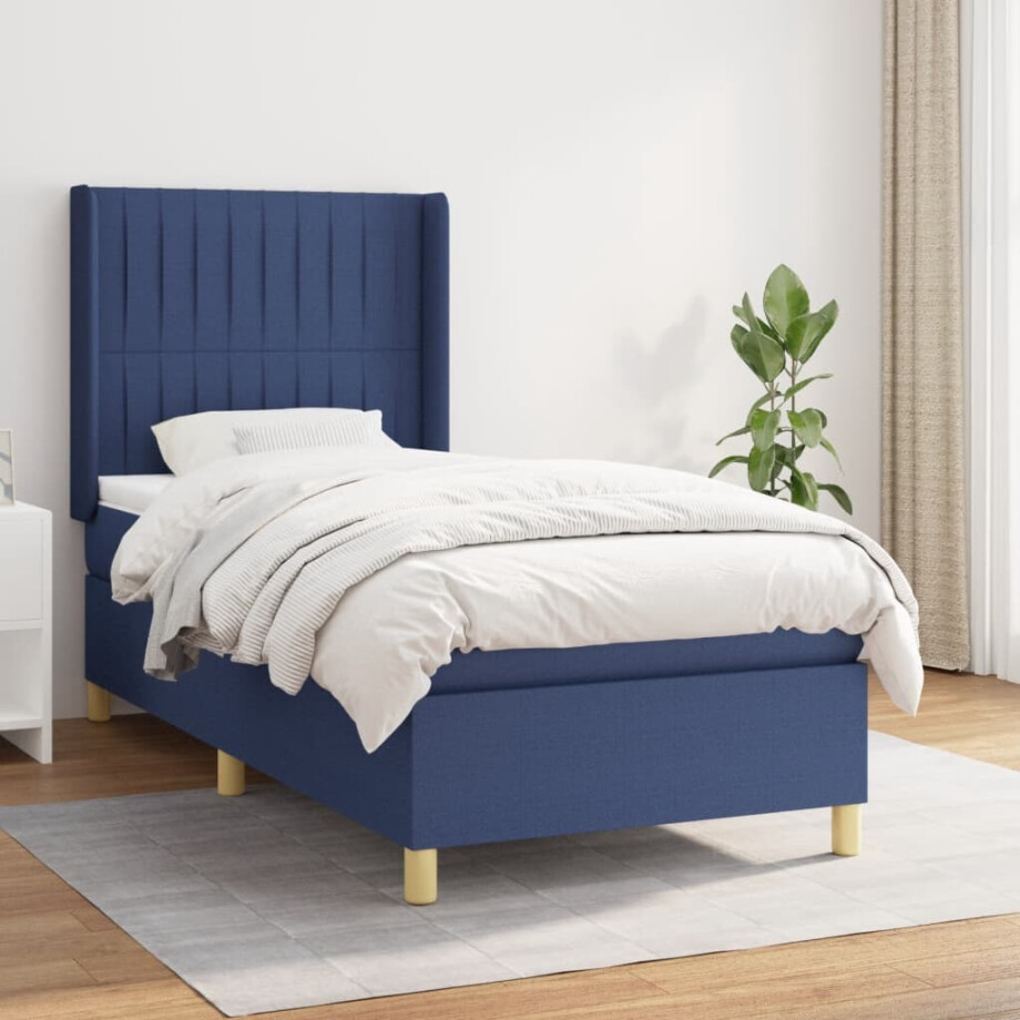 vidaXL Boxspring met matras stof blauw 100x200 cm vidaXL Boxspring met matras stof blauw 100x200 cm afbeelding 1