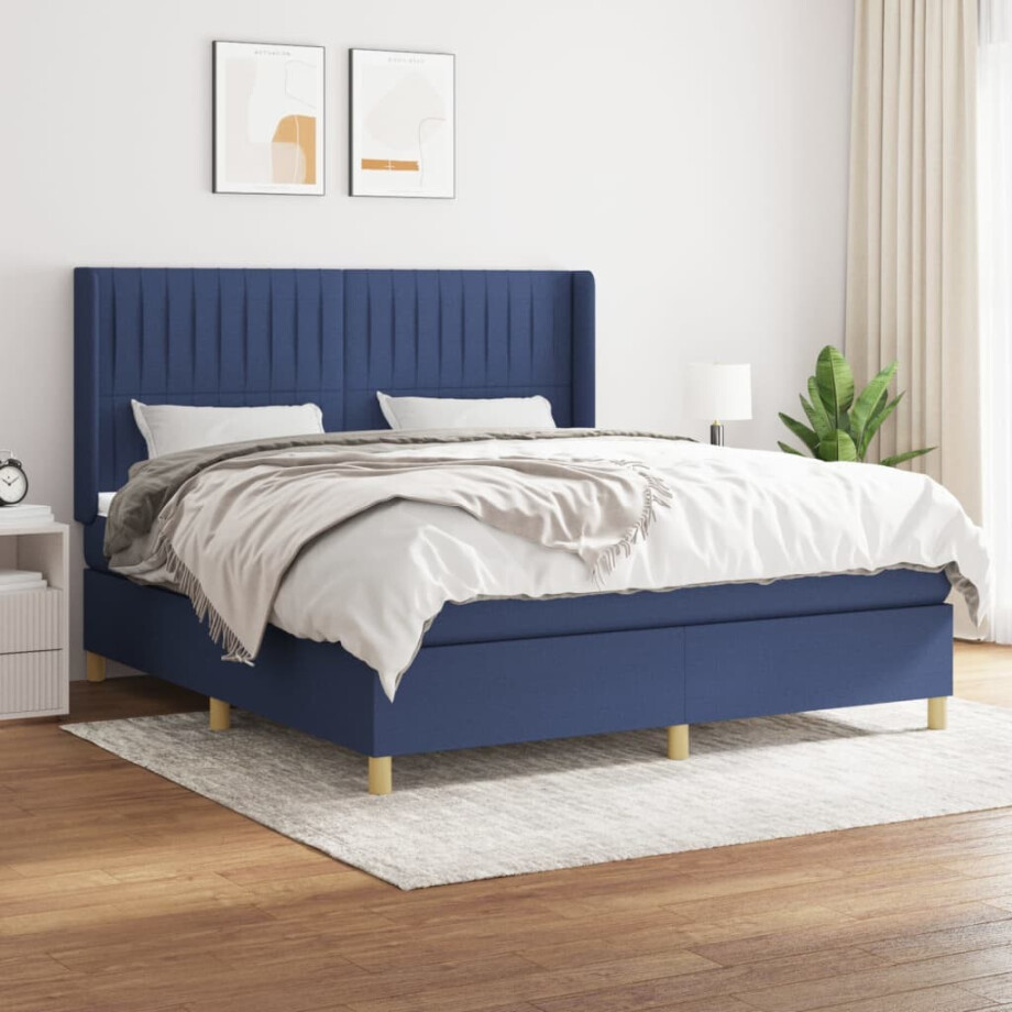 vidaXL Boxspring met matras stof blauw 160x200 cm vidaXL Boxspring met matras stof blauw 160x200 cm afbeelding 1