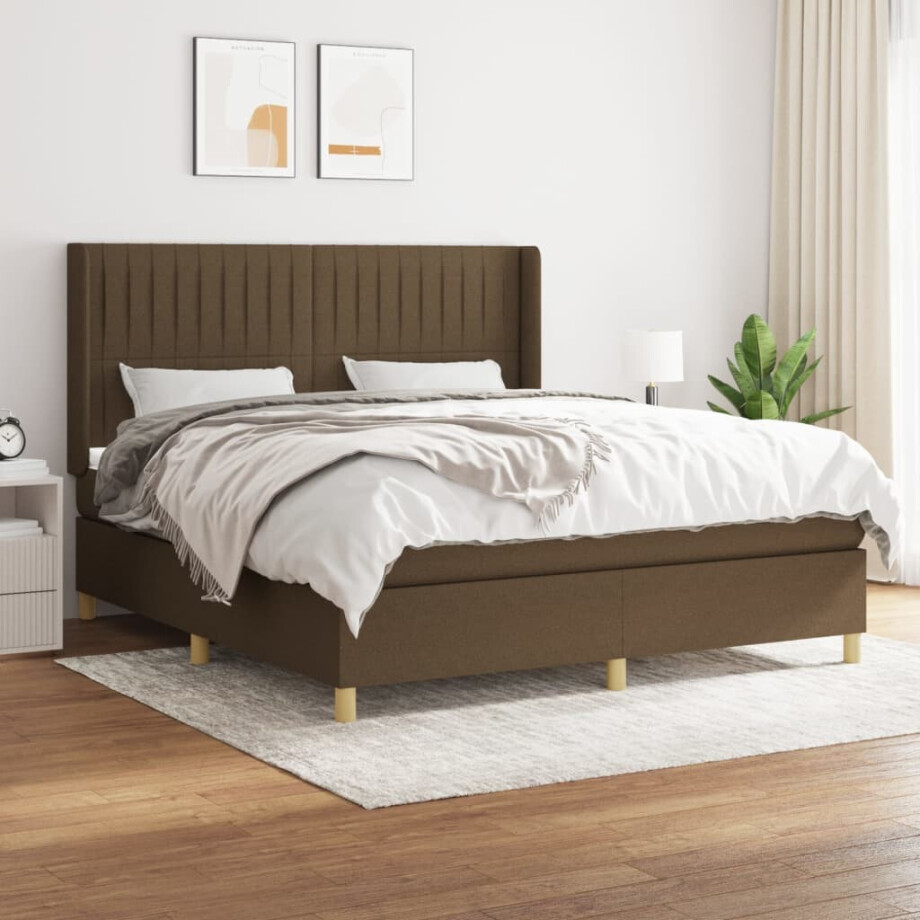 vidaXL Boxspring met matras stof donkerbruin 180x200 cm vidaXL Boxspring met matras stof donkerbruin 180x200 cm afbeelding 1