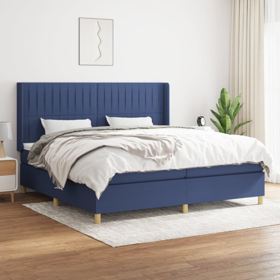 vidaXL Boxspring met matras stof blauw 200x200 cm vidaXL Boxspring met matras stof blauw 200x200 cm afbeelding 1