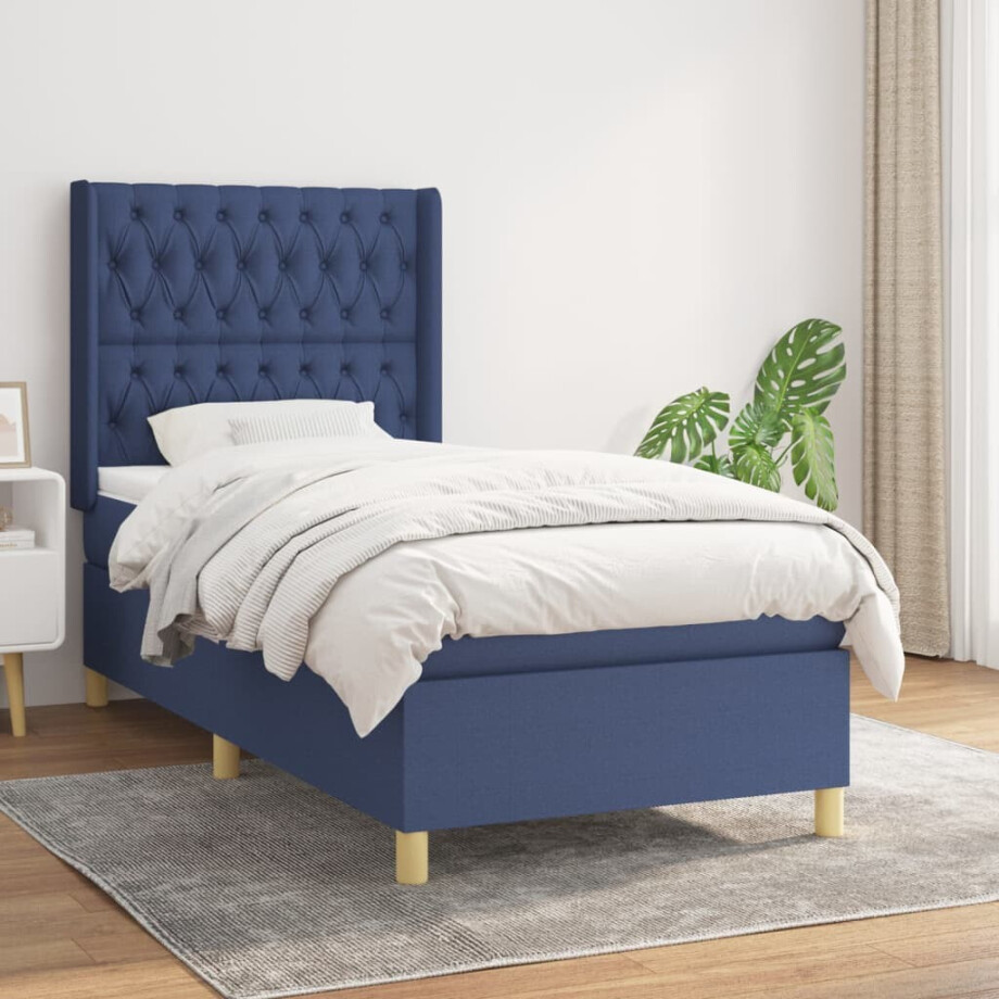 vidaXL Boxspring met matras stof blauw 90x190 cm vidaXL Boxspring met matras stof blauw 90x190 cm afbeelding 1