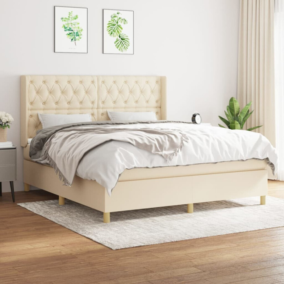 vidaXL Boxspring met matras stof crèmekleurig 160x200 cm afbeelding 1