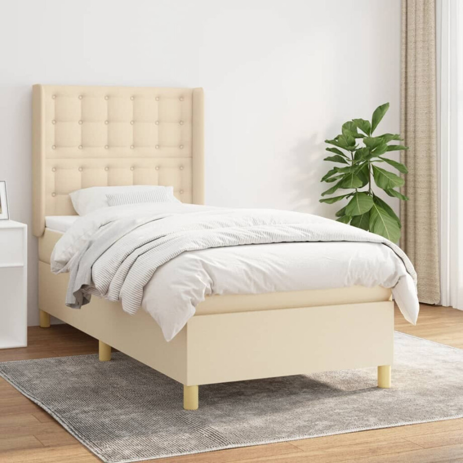 vidaXL Boxspring met matras stof crèmekleurig 90x200 cm vidaXL Boxspring met matras stof crèmekleurig 90x200 cm afbeelding 1