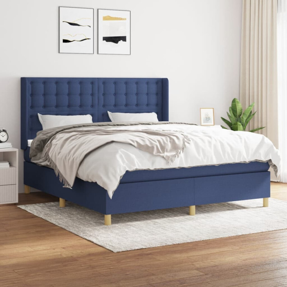 vidaXL Boxspring met matras stof blauw 160x200 cm afbeelding 1