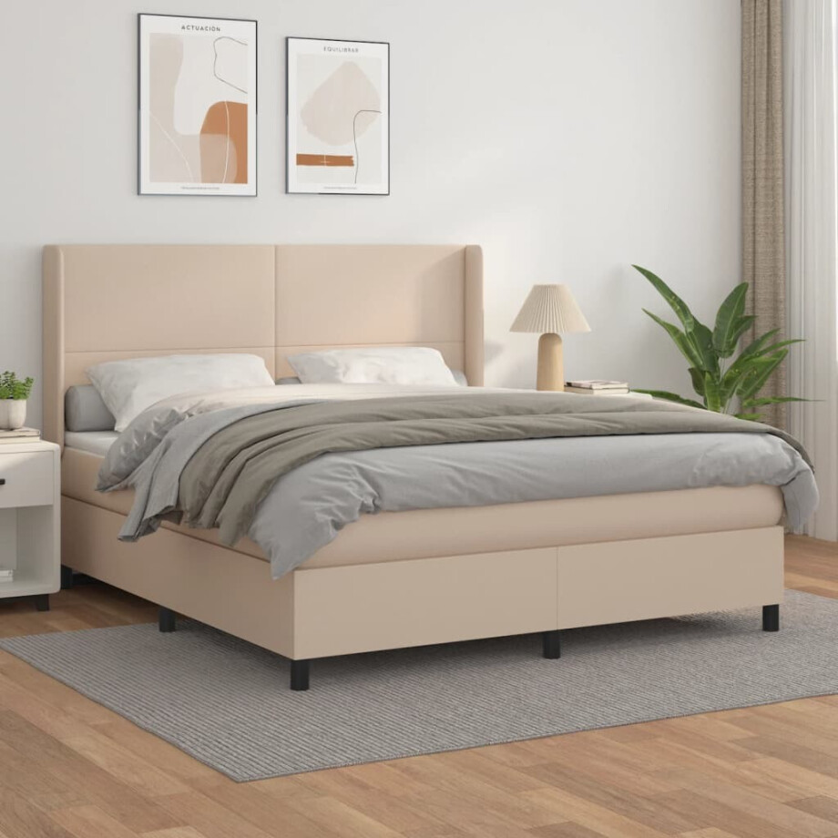 vidaXL Boxspring met matras kunstleer cappuccinokleurig 160x200 cm vidaXL Boxspring met matras kunstleer cappuccinokleurig 160x200 cm afbeelding 1