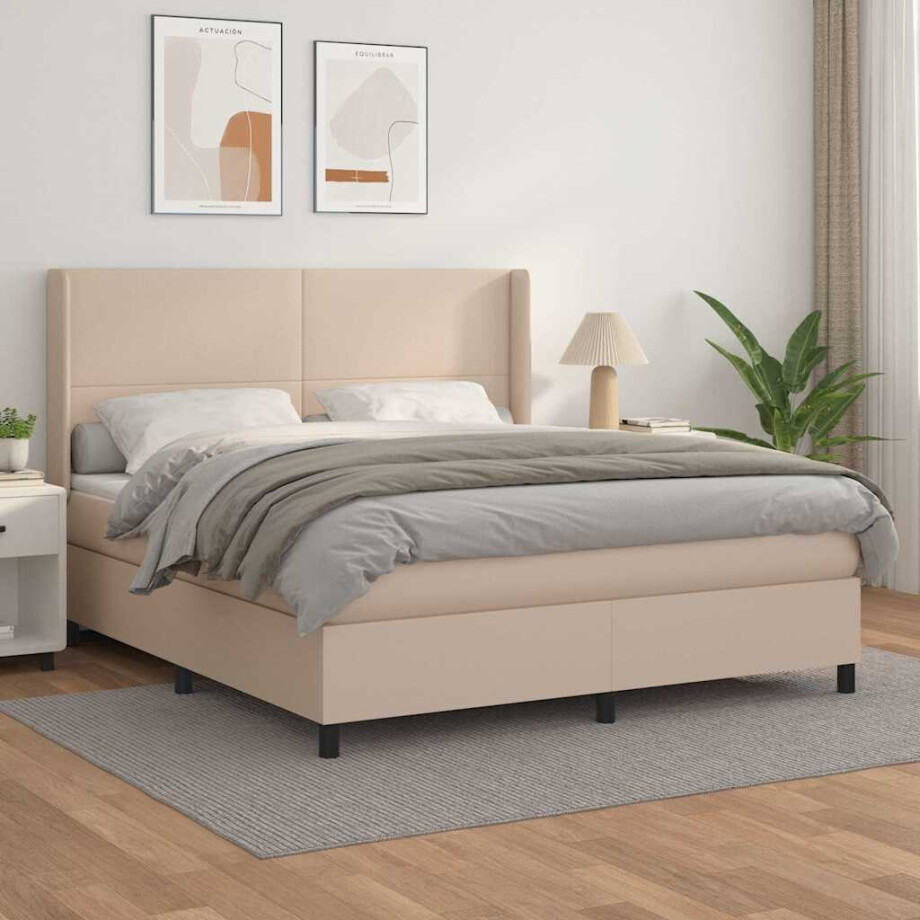 vidaXL Boxspring met matras kunstleer cappuccinokleurig 180x200 cm vidaXL Boxspring met matras kunstleer cappuccinokleurig 180x200 cm afbeelding 1