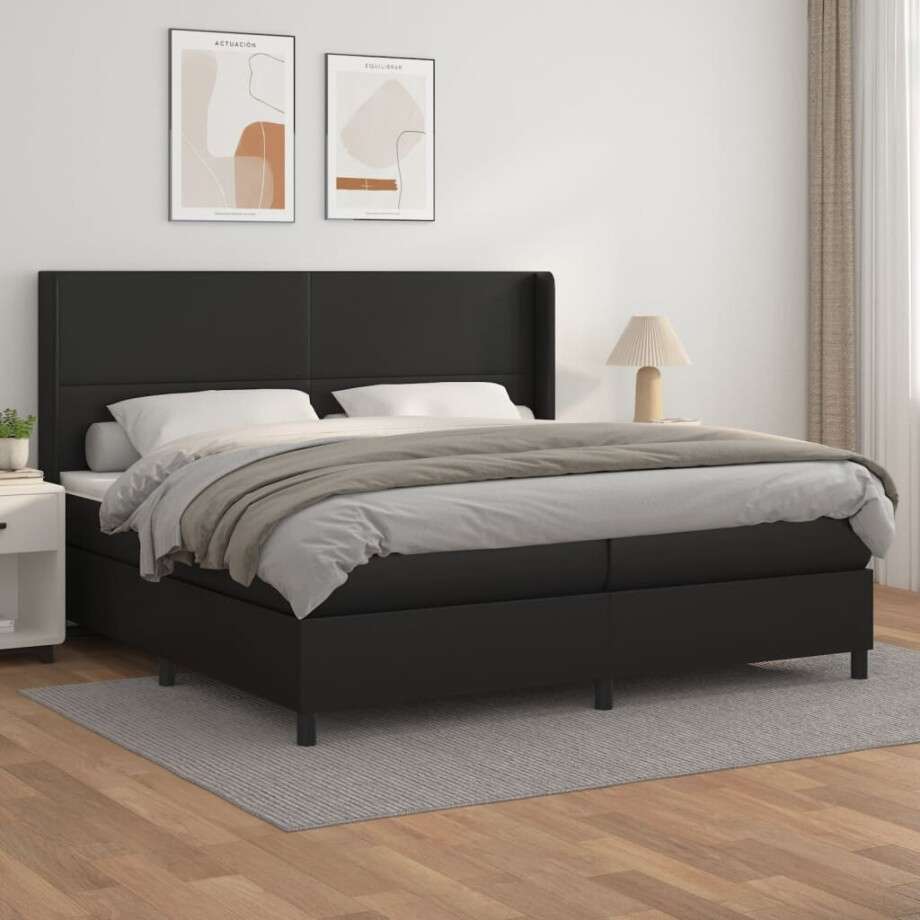 vidaXL Boxspring met matras kunstleer zwart 200x200 cm vidaXL Boxspring met matras kunstleer zwart 200x200 cm afbeelding 1