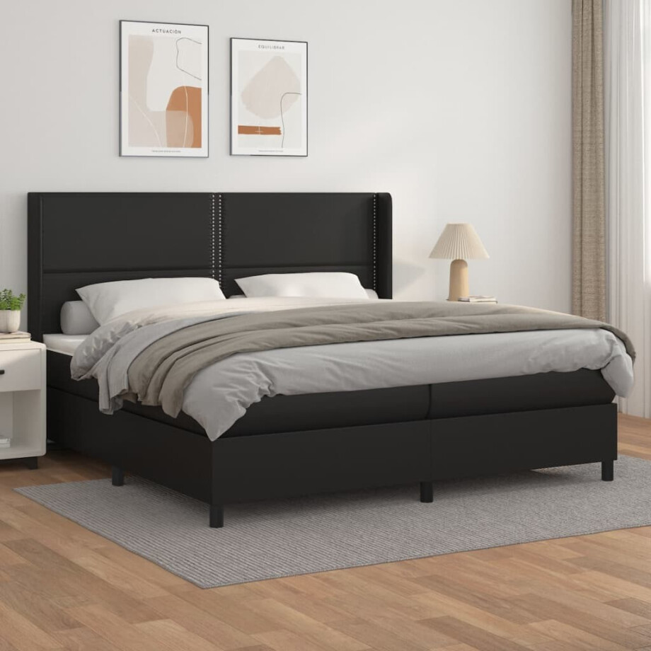 vidaXL Boxspring met matras kunstleer zwart 200x200 cm vidaXL Boxspring met matras kunstleer zwart 200x200 cm afbeelding 1