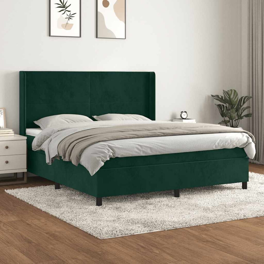 vidaXL Boxspring met matras fluweel donkergroen 160x200 cm vidaXL Boxspring met matras fluweel donkergroen 160x200 cm afbeelding 1
