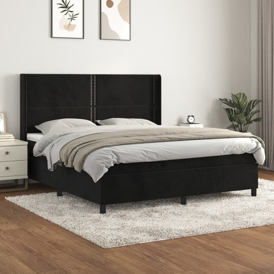 vidaXL Boxspring met matras fluweel zwart 180x200 cm vidaXL Boxspring met matras fluweel zwart 180x200 cm afbeelding 1
