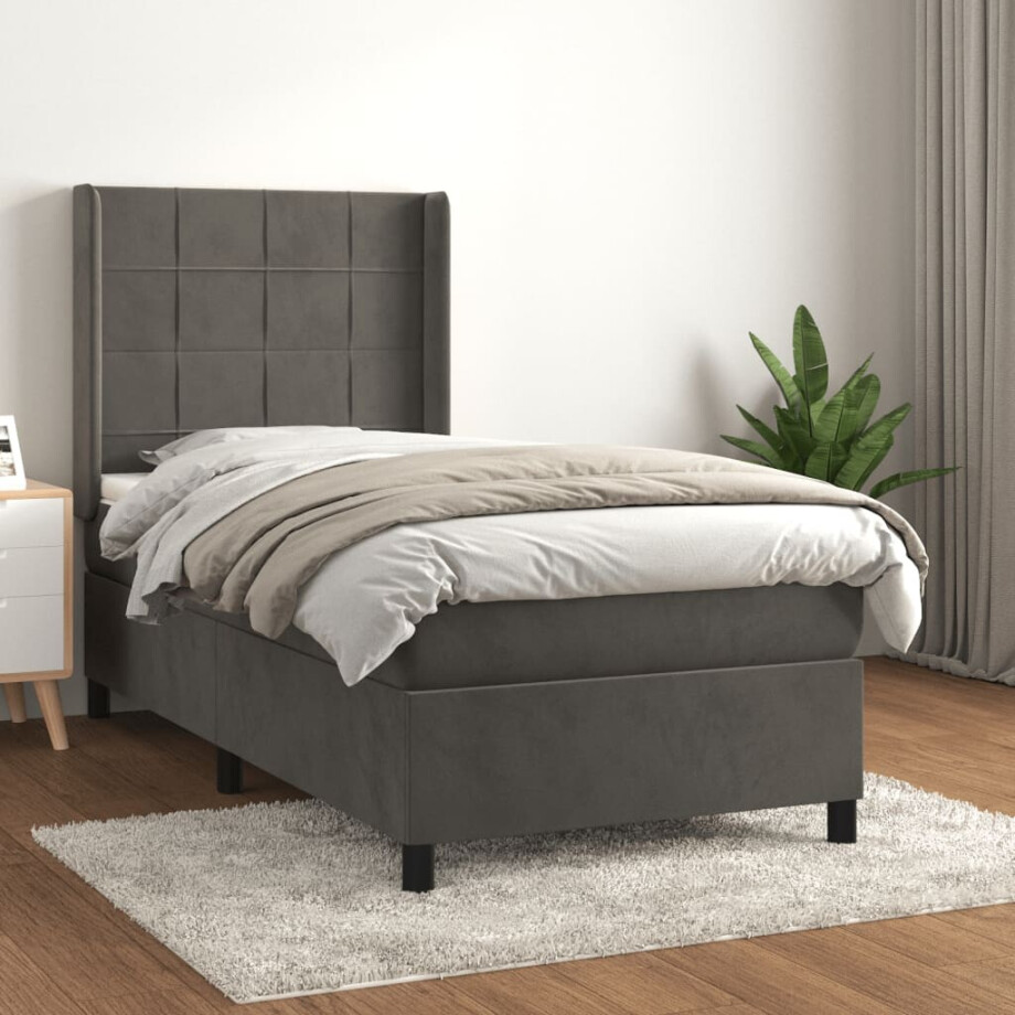 vidaXL Boxspring met matras fluweel donkergrijs 90x190 cm vidaXL Boxspring met matras fluweel donkergrijs 90x190 cm afbeelding 1