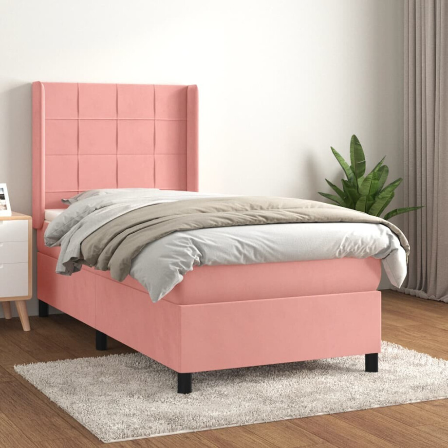 vidaXL Boxspring met matras fluweel roze 90x190 cm vidaXL Boxspring met matras fluweel roze 90x190 cm afbeelding 1