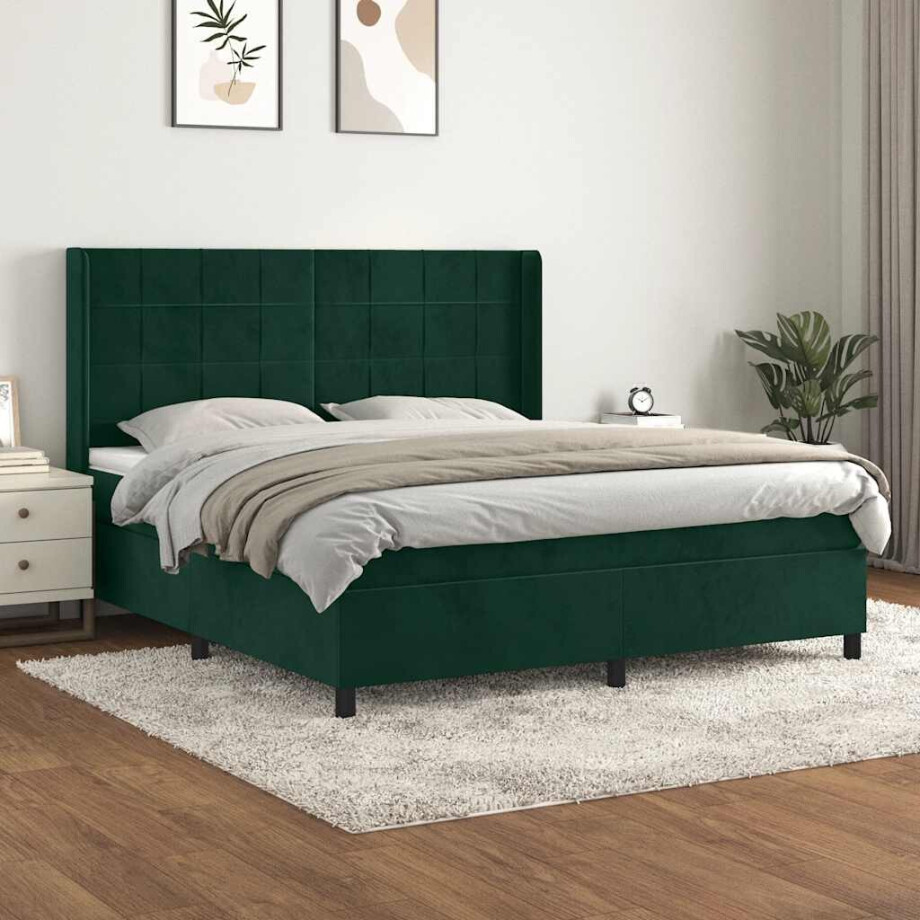 vidaXL Boxspring met matras fluweel donkergroen 160x200 cm vidaXL Boxspring met matras fluweel donkergroen 160x200 cm afbeelding 1