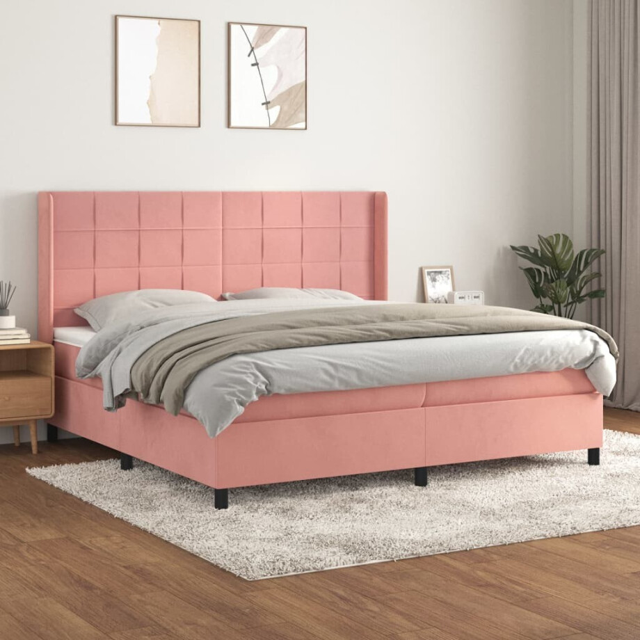 vidaXL Boxspring met matras fluweel roze 200x200 cm vidaXL Boxspring met matras fluweel roze 200x200 cm afbeelding 1