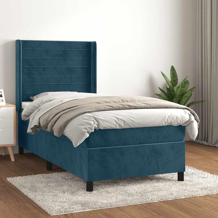 vidaXL Boxspring met matras fluweel donkerblauw 100x200 cm vidaXL Boxspring met matras fluweel donkerblauw 100x200 cm afbeelding 1