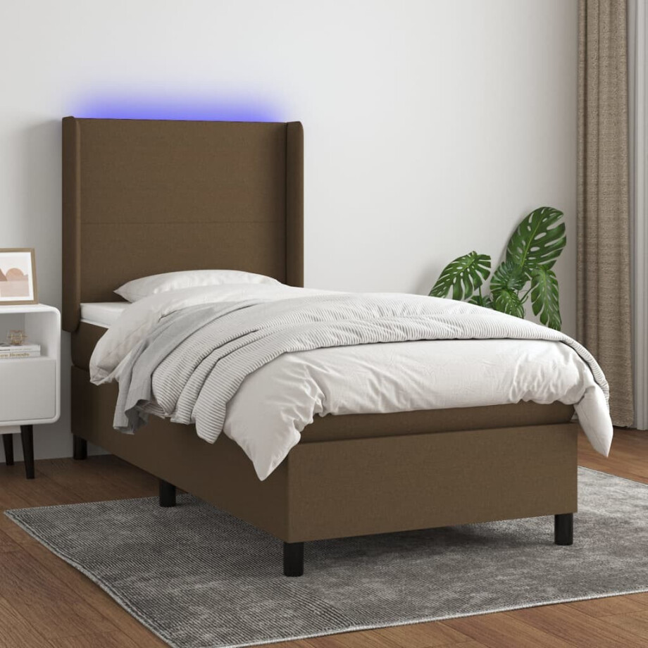 vidaXL Boxspring met matras en LED stof donkerbruin 80x200 cm vidaXL Boxspring met matras en LED stof donkerbruin 80x200 cm afbeelding 1