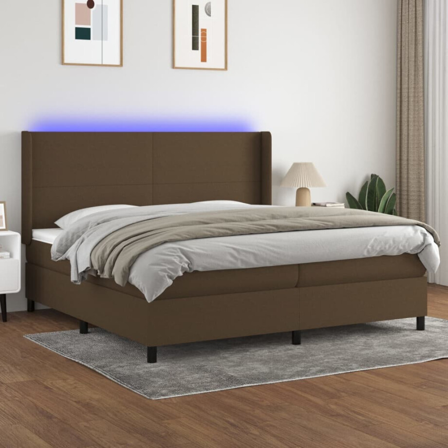 vidaXL Boxspring met matras en LED stof donkerbruin 200x200 cm afbeelding 1