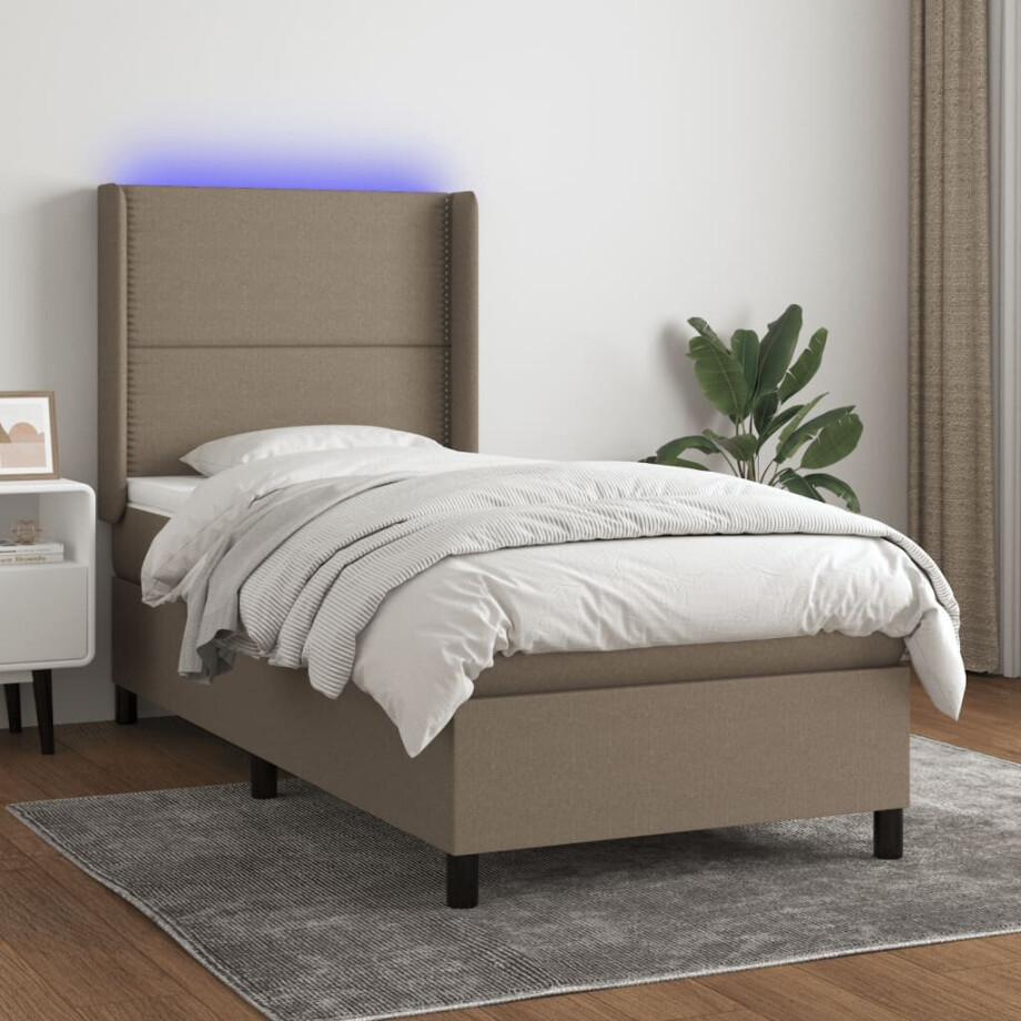 vidaXL Boxspring met matras en LED stof taupe 90x190 cm vidaXL Boxspring met matras en LED stof taupe 90x190 cm afbeelding 1