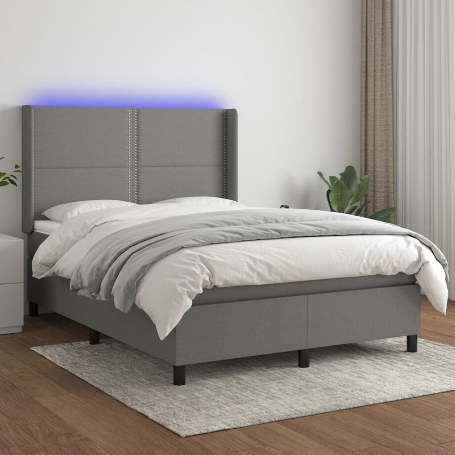 vidaXL Boxspring met matras en LED stof donkergrijs 140x200 cm vidaXL Boxspring met matras en LED stof donkergrijs 140x200 cm afbeelding 1