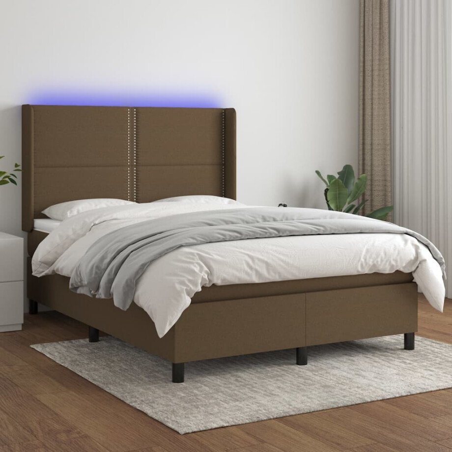 vidaXL Boxspring met matras en LED stof donkerbruin 140x200 cm vidaXL Boxspring met matras en LED stof donkerbruin 140x200 cm afbeelding 1