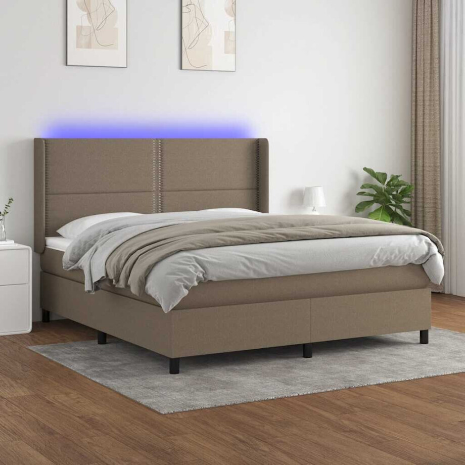 vidaXL Boxspring met matras en LED stof taupe 180x200 cm afbeelding 1