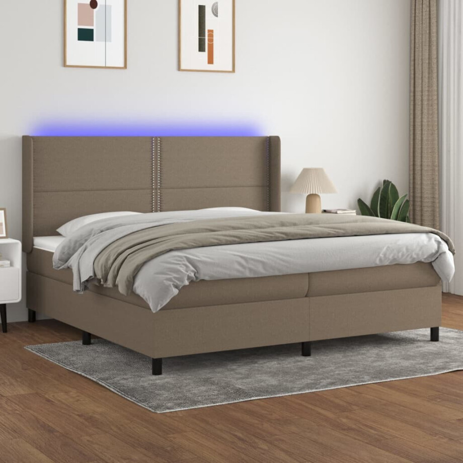vidaXL Boxspring met matras en LED stof taupe 200x200 cm vidaXL Boxspring met matras en LED stof taupe 200x200 cm afbeelding 1