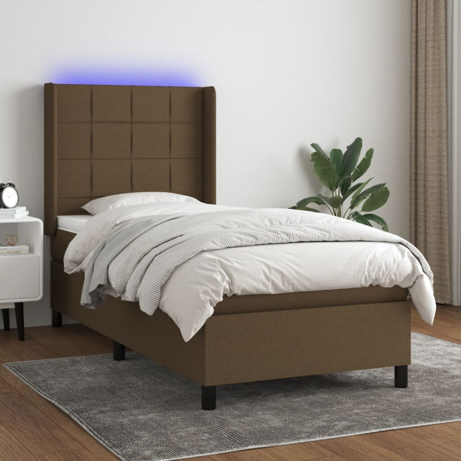 vidaXL Boxspring met matras en LED stof donkerbruin 80x200 cm vidaXL Boxspring met matras en LED stof donkerbruin 80x200 cm afbeelding 1