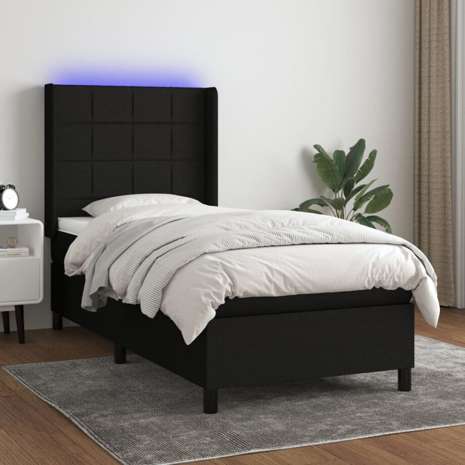 vidaXL Boxspring met matras en LED stof zwart 100x200 cm afbeelding 1