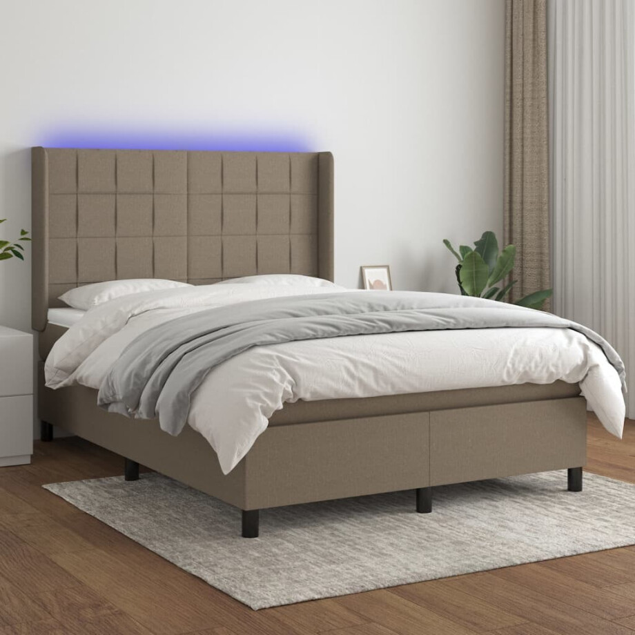 vidaXL Boxspring met matras en LED stof taupe 140x190 cm afbeelding 1
