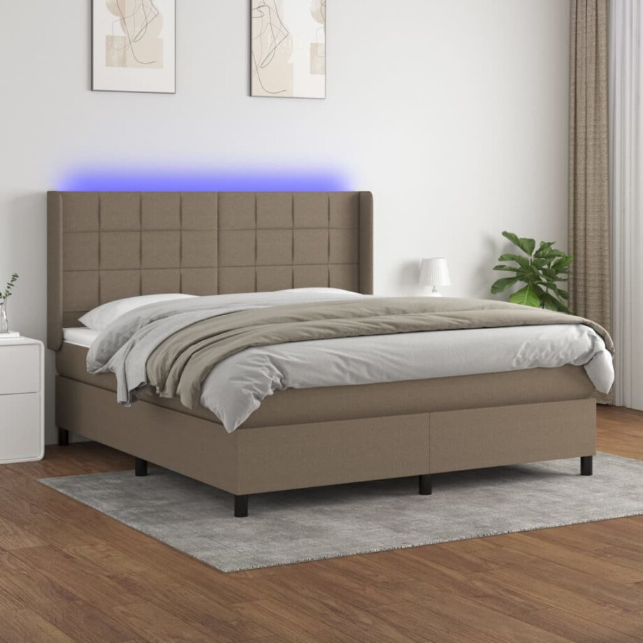 vidaXL Boxspring met matras en LED stof taupe 180x200 cm vidaXL Boxspring met matras en LED stof taupe 180x200 cm afbeelding 1