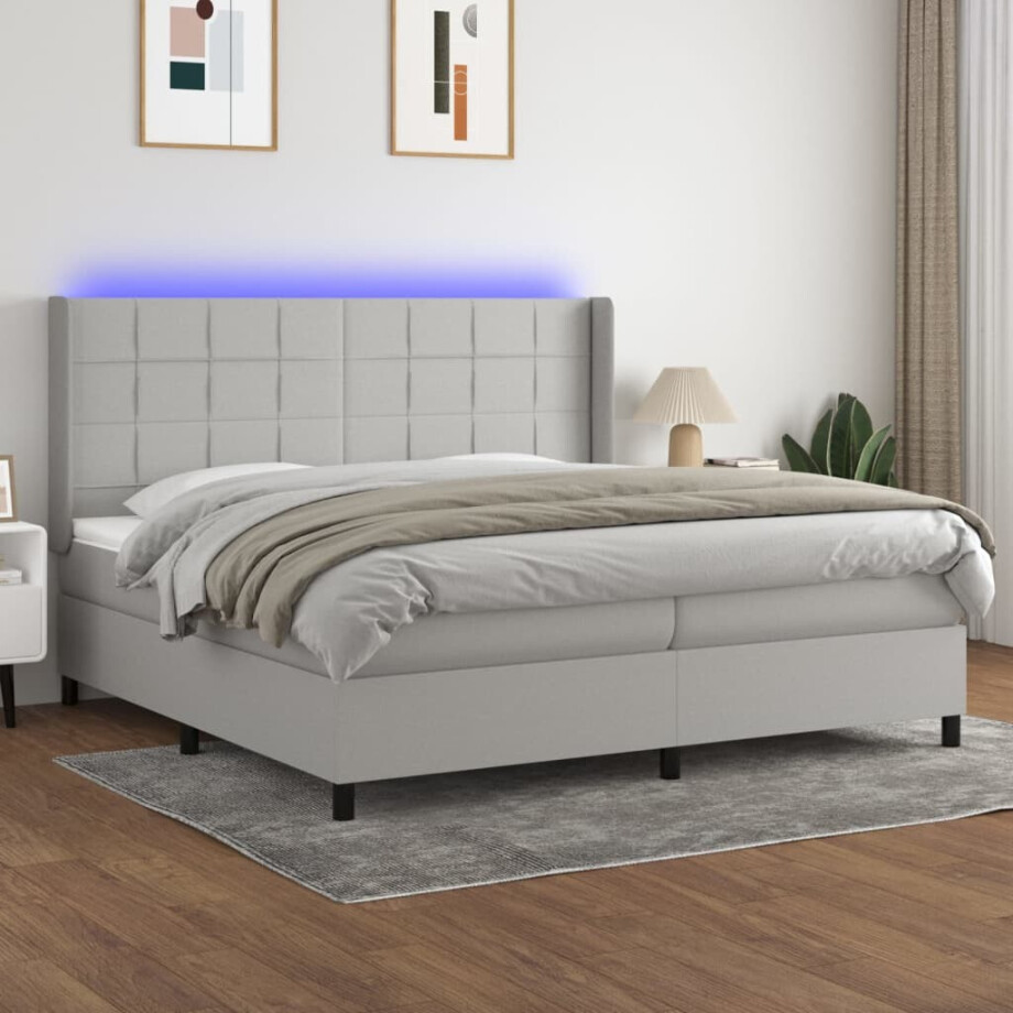 vidaXL Boxspring met matras en LED stof lichtgrijs 200x200 cm vidaXL Boxspring met matras en LED stof lichtgrijs 200x200 cm afbeelding 1