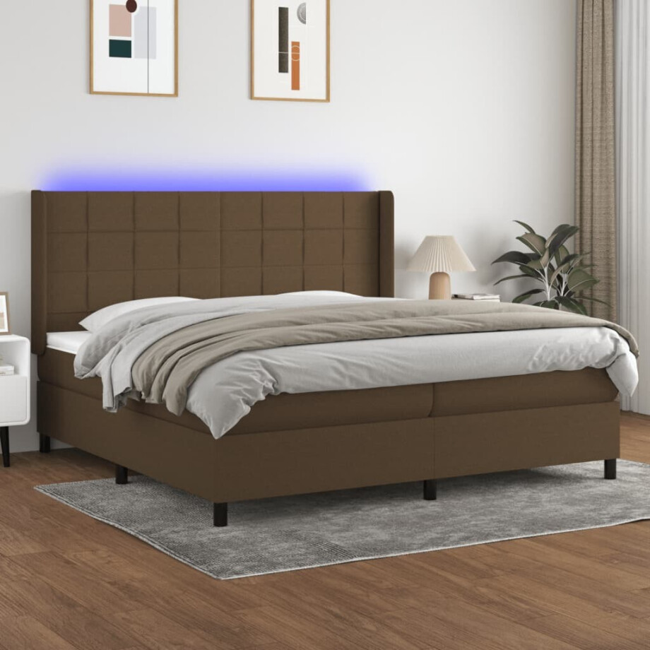 vidaXL Boxspring met matras en LED stof donkerbruin 200x200 cm afbeelding 1