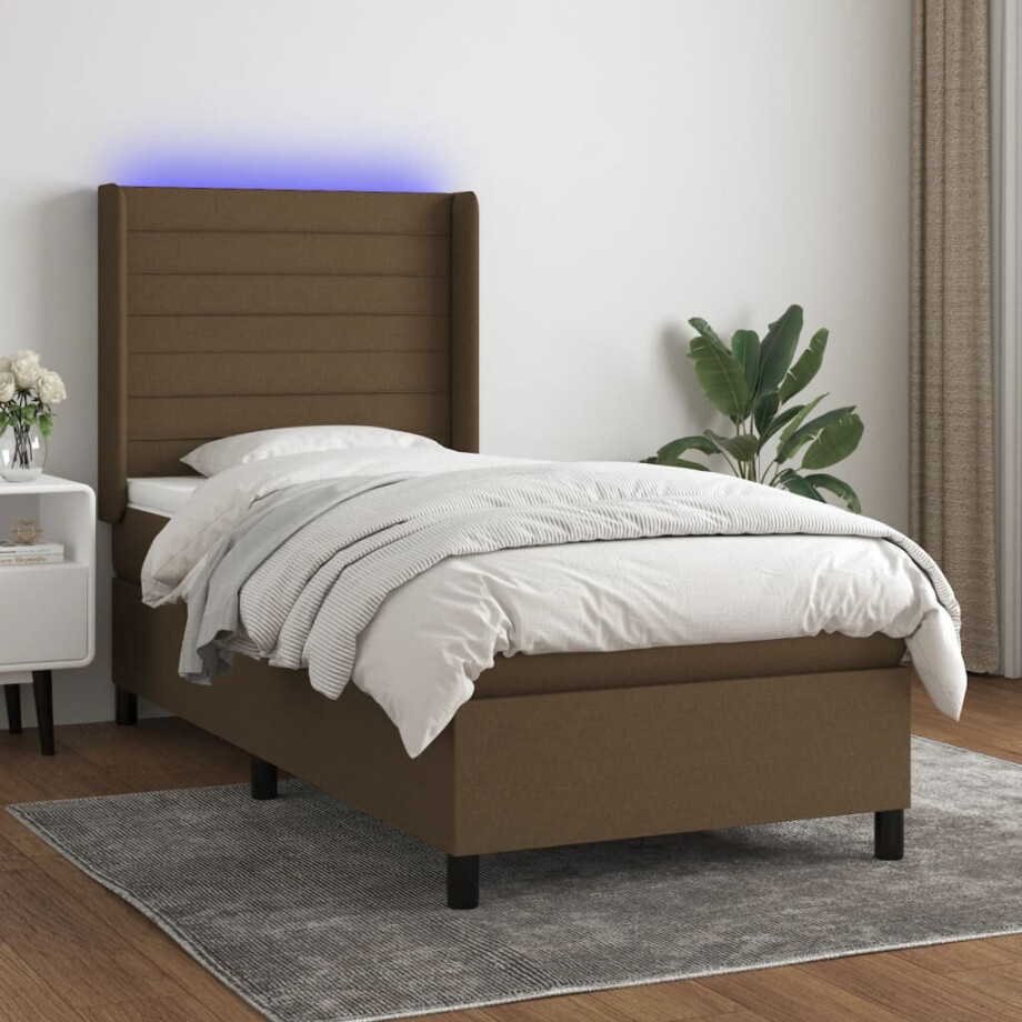 vidaXL Boxspring met matras en LED stof donkerbruin 90x190 cm vidaXL Boxspring met matras en LED stof donkerbruin 90x190 cm afbeelding 1